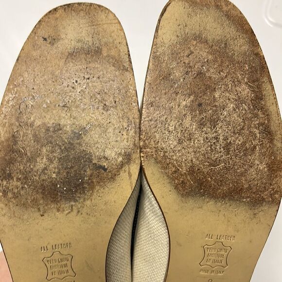 Brooks Brothers Beige Navy Twill and Leather Classic Slip-On Loafers- Size 8 - Picture 10 of 13